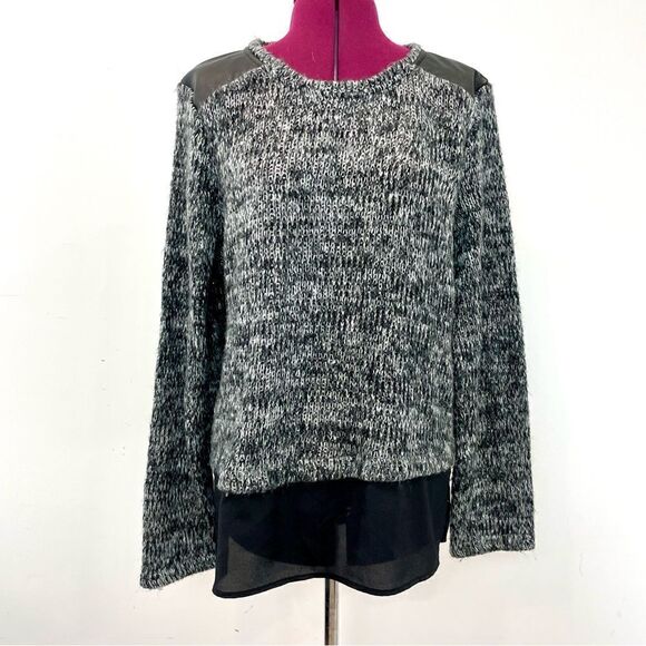 Calvin Klein GRAY MELANGE LEATHER Shoulder SWEATER  SIZE L - Picture 2 of 11
